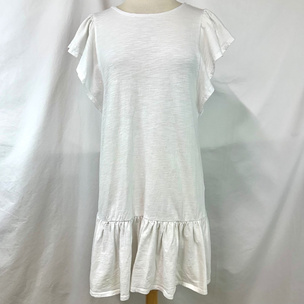 Z SUPPLY White Slub Flutter 100% Cotton Slub Mini T Shirt Dress Ruffles Womens S